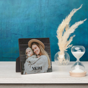 Mom Established Black Typography Photo Gift Plaque