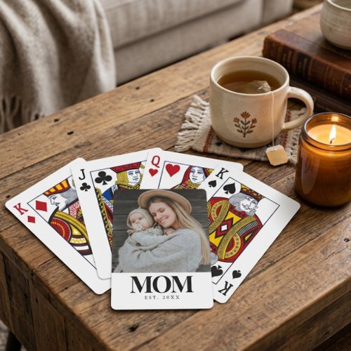 Mom Established Black Typography Photo Gift Poker Cards