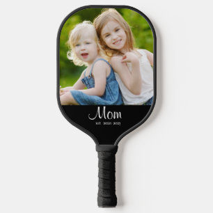 Mom Established Black White Script Photo Carbon Fiber Pickleball Paddle