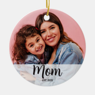 Mom Established Black White Script Photo Ceramic Ornament