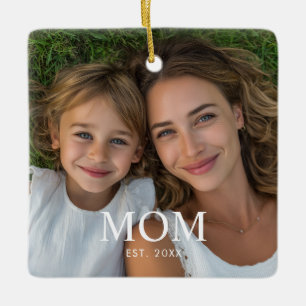 Mom Established Black White Script Photo  Ceramic Ornament
