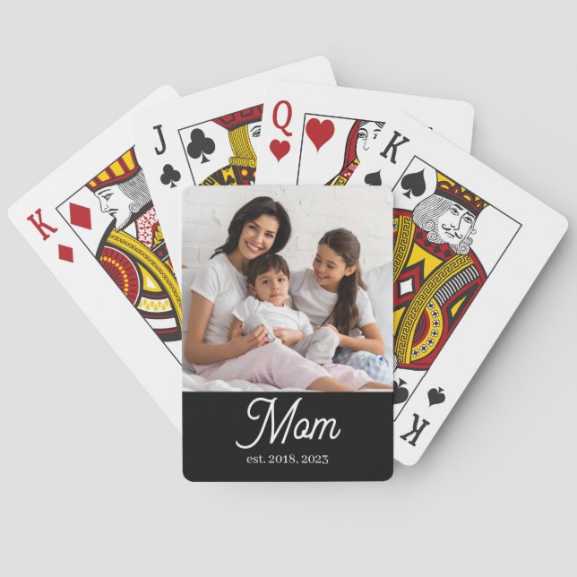 Mom Established Black White Script Photo Poker Cards (Back)