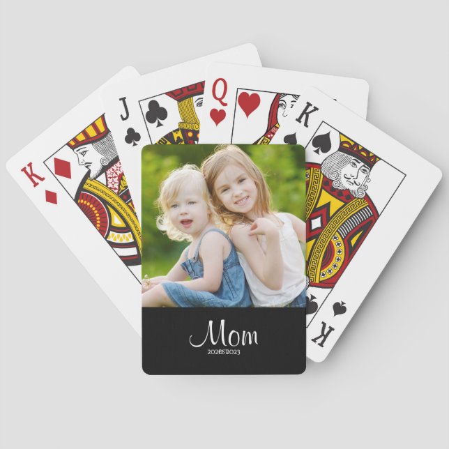 Mom Established Black White Script Photo Poker Cards (Back)