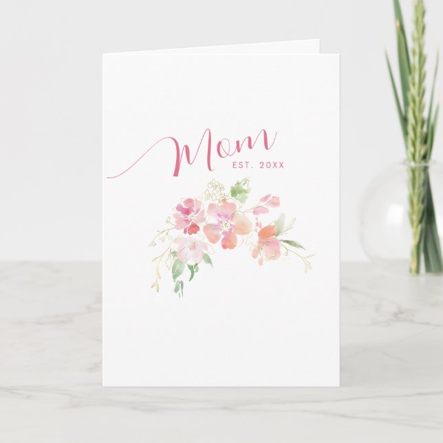 Mom Established Blush Pink Floral Mother's Day Card (Front)