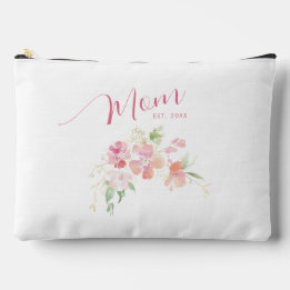 Mom Established Blush Pink Floral Watercolor Accessory Pouch