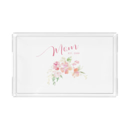 Mom Established Blush Pink Floral Watercolor Acrylic Tray