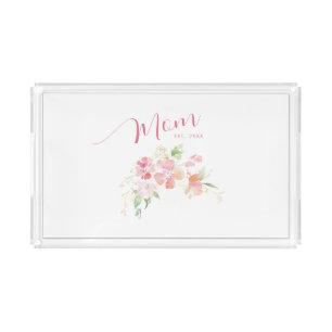 Mom Established Blush Pink Floral Watercolor Acrylic Tray