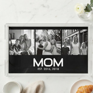 Mom Established Bold Black 3 Photo Acrylic Tray