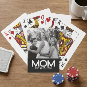 Mom Established Bold Black Photo Poker Cards