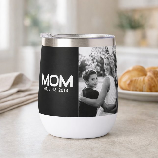 Mom Established Bold Black Photo Thermal Wine Tumbler (Creator Uploaded)