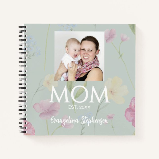 Mom Established Caps Green Wildflower New Mom Notebook (Front)
