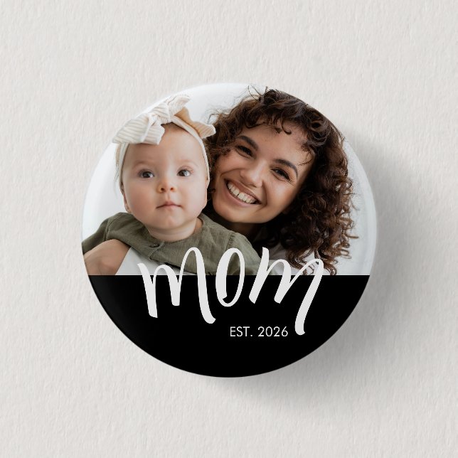 Mom Established Caps White Custom Year New Mama Button (Front)