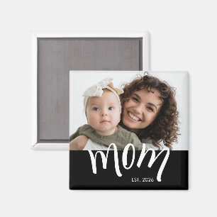 Mom Established Caps White Custom Year New Mama Magnet