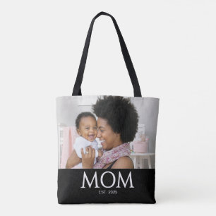Mom Established Classic Caps Black Photo Tote Bag