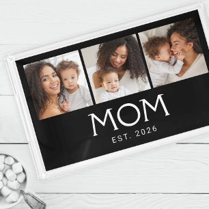 Mom Established Classic Typography Black 3 Photo Acrylic Tray