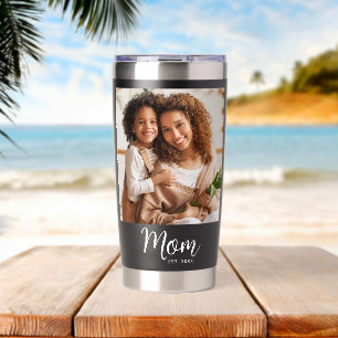 Mom Established Date Black Photo White Script Gift Insulated Tumbler