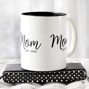 Mom Established Date Black Script New Mom Gift Fun Two-Tone Coffee Mug