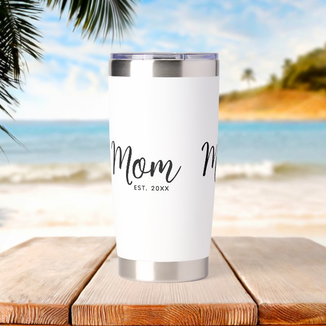Mom Established Date Black Script New Mom Gift Insulated Tumbler (Beach (Rotated))