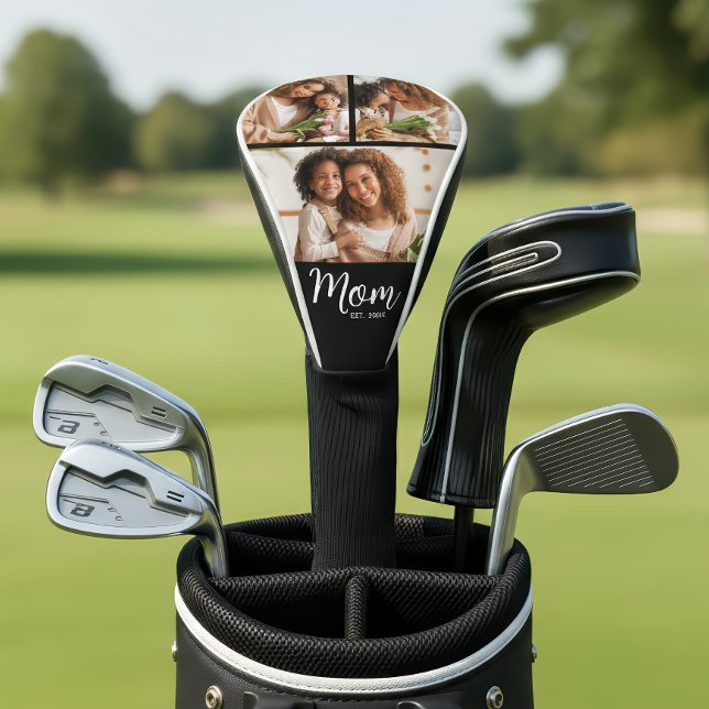 Mom Established Date Bold Script Modern 3 Photo Golf Head Cover (Creator Uploaded)