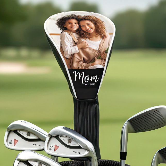 Mom Established Date Modern Script Photo Stylish Golf Head Cover (Creator Uploaded)