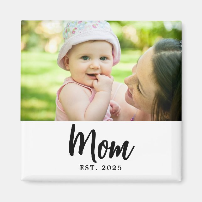 Mom Established Date Photo Gift Magnet (Front)