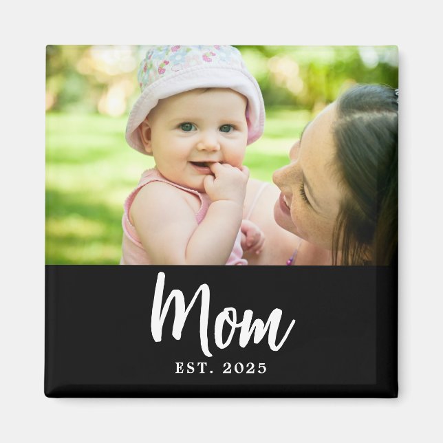 Mom Established Date Photo Gift Magnet (Front)