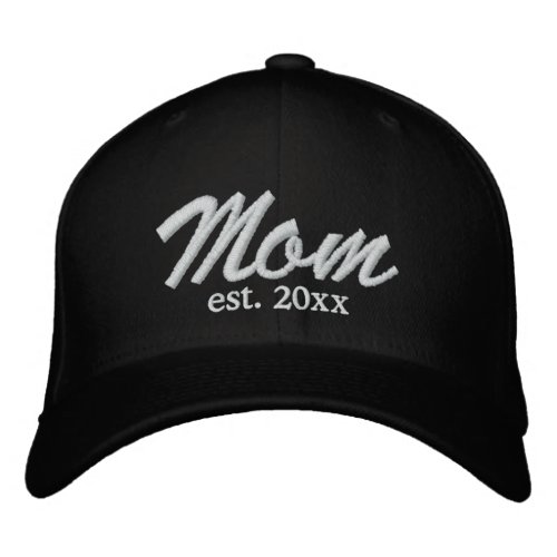 Mom Established date white black custom script  Embroidered Baseball Cap