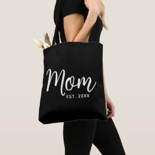 Mom Established Date White Script New Mom Gift Tote Bag