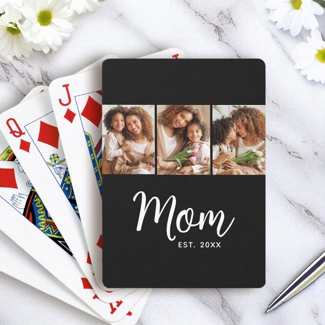 Mom Established Date White Script on Black 3 Photo Poker Cards (Creator Uploaded)