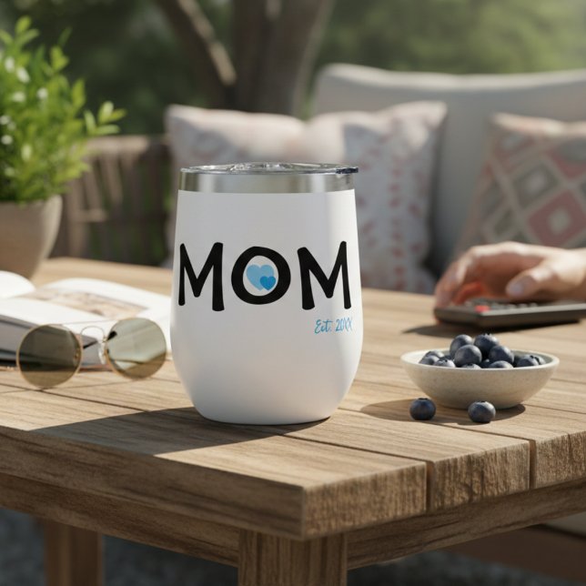 Mom Established Double Nested Blue Heart Thermal Wine Tumbler (Creator Uploaded)