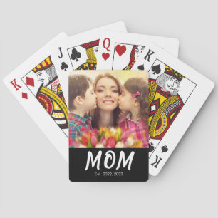 Mom Established Elegant Bold Font Black Photo Poker Cards