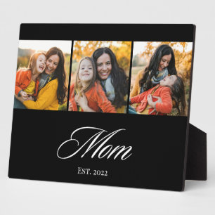 Mom Established Elegant Script 3 Photo Plaque