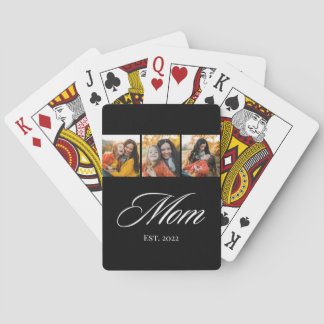 Mom Established Elegant Script 3 Photo Poker Cards
