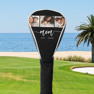 Mom Established Elegant Script Black 3 Photo Golf Head Cover
