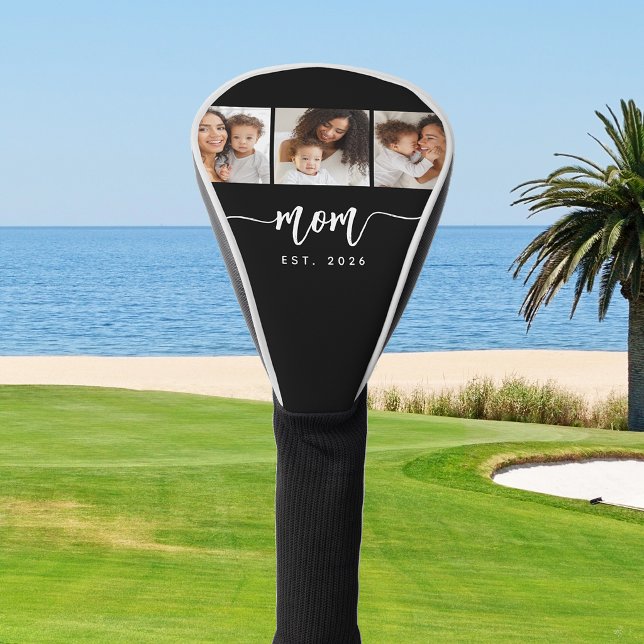 Mom Established Elegant Script Black 3 Photo Golf Head Cover (Creator Uploaded)