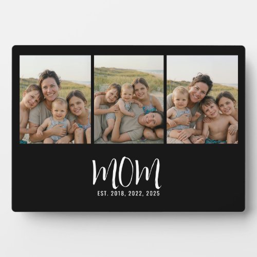 Mom Established Elegant Script Black 3 Photo Plaque