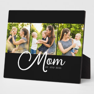 Mom Established Elegant Script Black 3 Photo  Plaque