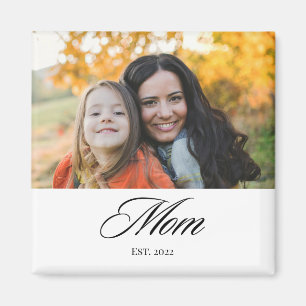 Mom Established Elegant Script Photo Gift Magnet