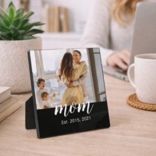 Mom Established Elegant Script Photo  Plaque