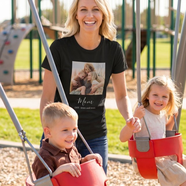 Mom Established Elegant Script Photo T-Shirt (Creator Uploaded)