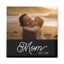 Mom Established Elegant White Script Photo Black