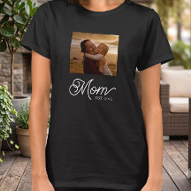 Mom Established Elegant White Script Photo Black