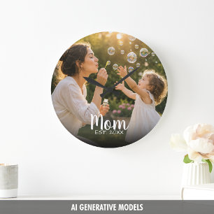 Mom Established Family Photo Memory Large Clock