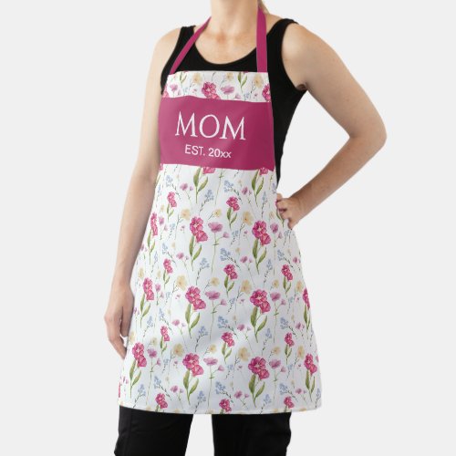 Mom Established Floral Wildflower  Apron