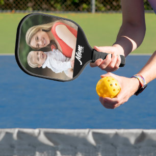 Mom Established Fun Script Photo Carbon Fiber Pickleball Paddle