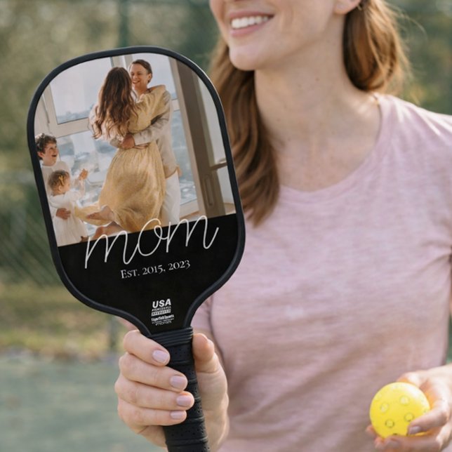 Mom Established Fun Script Photo  Carbon Fiber Pickleball Paddle (Creator Uploaded)