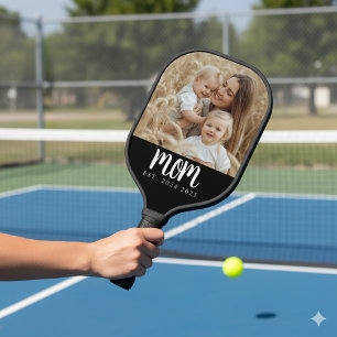 Mom Established Fun Script Photo Carbon Fiber Pickleball Paddle