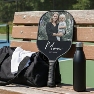 Mom Established Fun Script Photo Carbon Fiber Pickleball Paddle