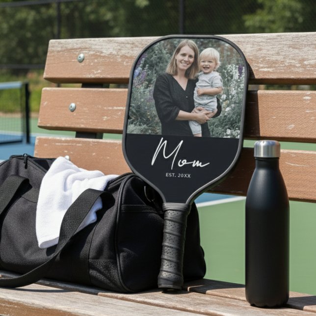Mom Established Fun Script Photo Carbon Fiber Pickleball Paddle (Creator Uploaded)