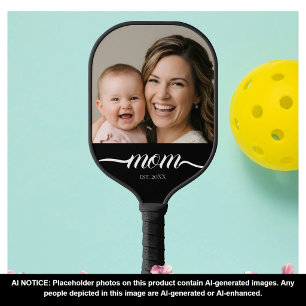 Mom Established Fun Script Photo Custom Pickleball Paddle